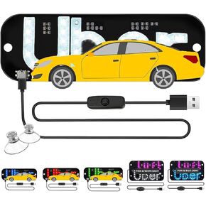 علامات الضوء LED للسيارات ، دائرة تاكسي الزجاج الأمامي لافتة السيارة مع أكواب الشفط قابس USB ، تحويل الألوان المزدوجة ، تحسين الرؤية الليلية