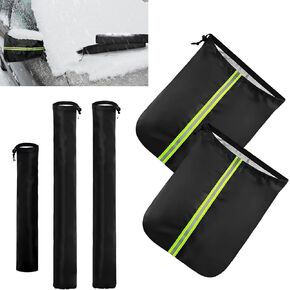 5 PCS Car Windshield Wiper Covers, Side Mirror Cover & Front Wiper Blade Cover & Rear Wiper Blade Cover for Protect from Ice and Snow, Universal Car Protective Cover Kits for Most Cars(Black)