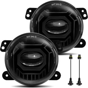 4 Inch LED Fog Lights Round White & Amber Compatible with Jeep Wrangler JK Unlimited JKU 2007-2018, DOT Approved Front Bumper Offroad Fog Lamps Assembly Replacement - Pair