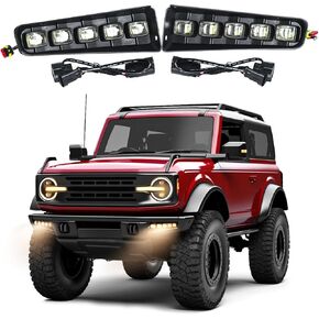LEPZ LED Fog Lights Assembly Compatible For Ford Bronco 2021 2022 2023 2/4-Door,LED Modular Bumper Fog Lights Kit For Bronco Dual Function Accessories,Amber/Clear Fog Assemblies Daytime Running Light