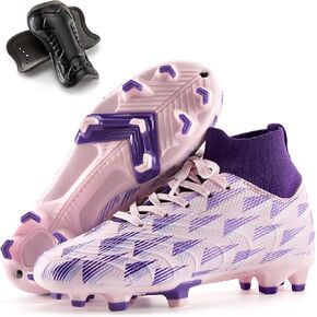 Boys Girls Soccer Cleats High Top Lightweight Training Football Shoes Little Big Kid Youth Firm Ground Athletic Outdoor Turf Indoor Lace Up Non-Slip Comfortable Durable Flexible Traction Breathable