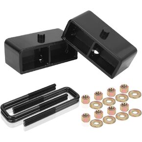 2 Inches Rear Leveling Lift Blocks Kit Compatible with 1999-2019 Chevy Silverado 1500 GMC Sierra 1500, 2" Rear Black Leveling Kit Block Extended Square U-Bolts