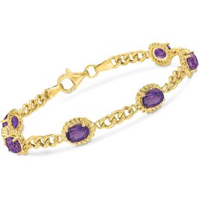 Ross-Simons 4.40 ct. t.w. Amethyst Link Bracelet in 18kt Gold Over Sterling Silver