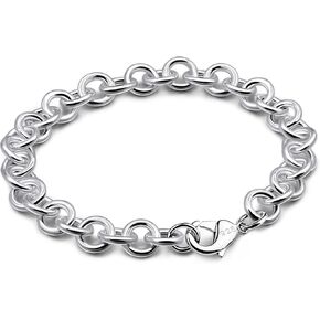 925 Sterling Silver Classic Round Cable Wire Link Bracelet Women Cuban Curb Oval Belcher Link Chain 5.9 to 9 in For Men 24k Gold Plated Cuff Jewelry Gift