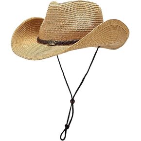 Straw Cowboy Hats Straw Cowgirl Hat for Women Men Wide with Shapeable Wide Brim Foldable Vacation Beach Sun Hat