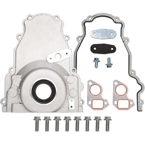 LS Front Timing Cover w/Gaskets bolts kit Compatible with LS2 LS3 Gen Ⅳ LSx Non-VVT 4.8L 5.3L 6.0L 6.2L Engines Replace 12633906 12600326 Aluminum Parts