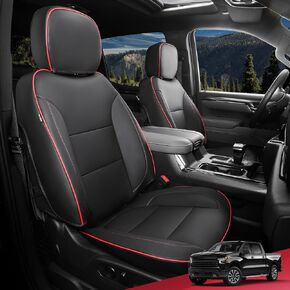 FREESOO Silverado 2019-2024 Faux Leather Seat Covers Full Set, Fit for Chevy Silverado GMC Sierra 1500 2500 3500 Crew Cab Waterproof Truck Seat Covers BlackRed
