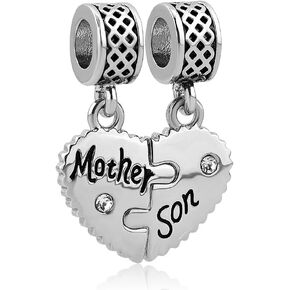 LilyJewelry Heart Love Mom Mother Son Charm Puzzle Dangle Beads For Snake Chain Bracelet