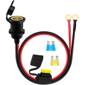 كبل تمديد المقبس الأخف في الخيط الثابت إلى O Ring 14awg 20a ، مقبس أخف سجائر إلى O Ring 12V 24V مع فتيل وغطاء للماء للسيارات ، والدراجات النارية ، والقوارب (3.2 قدم/1M)