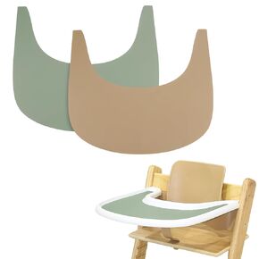 High Chair Placemat, 2 Pieces High Chair Placemat Silicone, Clean and Hygienic, for Stokke High Chair Tray Cover, Suitable for Stokke Tripp Trapp High Chair Tray (Green/Pink)