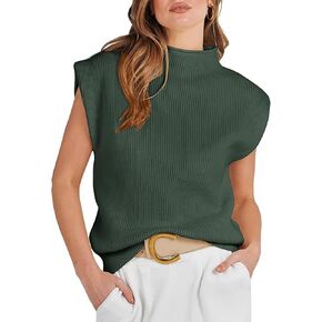 Womens Sleeveless Sweater Vest Mock Neck Tank Tops Casual Cap Sleeve Knit Pullover Summer Clothes