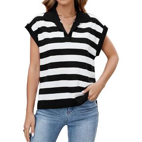 ZAFUL Tank Tops for Women Loose Fit Oversized Sweater Vest Lapel Collar Striped Sweaters Black S