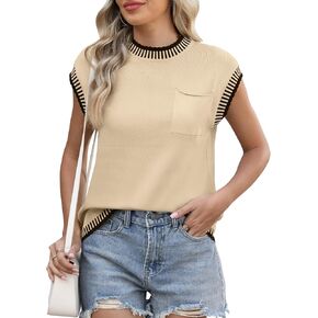 Womens Cap Sleeve Knit Sweater Sleeveless Vest 2025 Summer Spring Mock Neck Casual Pullover Tank Tops Shirts