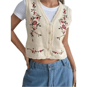 Wdirara Women's Floral Button Button Front V Vist Sweed Sweater Sast