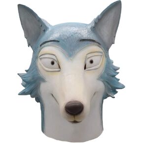 Pigmiss Wolf Mask Full Head Latex Anime Wolf Face Mask Halloween Japanese Anime Cosplay Costume Realistic Scary Props Blue