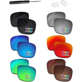Bowyer 6 Pairs POLARIZED Replacement Lenses & Nosepads & Screwdriver for Oakley Holbrook Metal OO4123 Sunglasses - Black+Titanium Mirror+Surf Blue Mirror+Fire Red Mirror+Jade Green Mirror+Brown