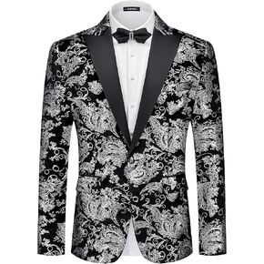 Mage Male Mal Men's Velvet Floral Tuxedo Peak Lapel One Button Batty Party Prom Suct
