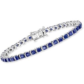 Ross-Simons 10.00 ct. t.w. Sapphire and .31 ct. t.w. Diamond Tennis Bracelet in Sterling Silver. 7 inches