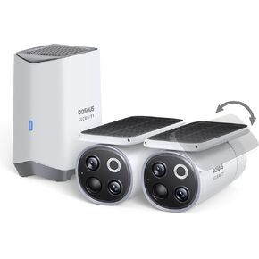 Baseus Solar Security Cameras Wireless Outdoor, S1 Pro 2-Cam Kit, Forever Power with Sunlight-Tracking System, Dual Camera with 3K Clarity, No Monthly Fee, 16TB Expandable Local Storage