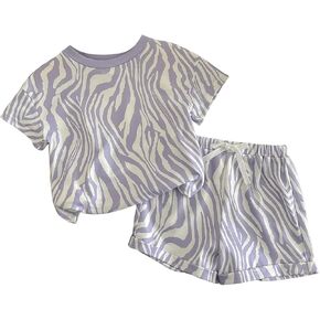 SweatyRocks Girl's Clothing Set Zebra Striped Tops and Shorts 2 Piece Outfits Activewear Tracksuit