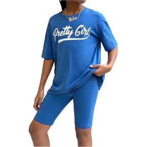 OYOANGLE Girl's 2 Piece Outfits Letter Graphic Print Short Sleeve T Shirt and Biker Shorts Set Tracksuit