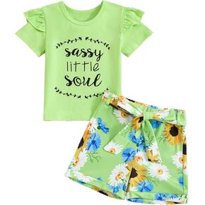 Toddler Girl Clothes Cute Ruffle Short Sleeve Letter Print Tops High Waist Shorts Girls Summer Outfits 2-6T