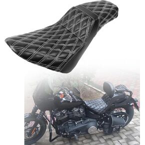 دراجة نارية من مقعد UP UP لـ Harley Street Bob ، مقعد السائق والركاب لـ Harley Street Bob FXBB Softail Standard FXST Heritage Classic FLHCS (2018-2025) / Diamond / White Line