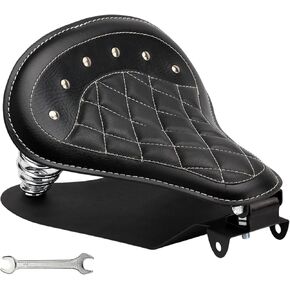 Motorcycle Solo Drive Seat Black Rhombus Leather Bobber Cushion with Mounting Seatbase Spring Bracket Kit Replacement for Harley Davidson Sportster XL 1200 883 48 Chopper Custom