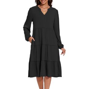 Women's V Neck Dress 2025 Lounge Fashion Casual Loose Fit Flowy Swing Tiered Vacation Dresses