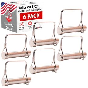 BoxerTool (6Pack) Square Trailer Pin – 1/2" x 3" - Lock Pins, Trailer Hitch Pins, and Shaft Locking Coupler Pins for Farm Trailers, Towing, Lawn Equipment and Hitches