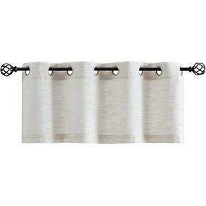 FMFUNCTEX Linen Valance Curtain for Kitchen, Natural 18 Inches Long Semi Sheer Window Curtains for Living Room, Light Filtering Drapes for Bedroom, Grommet Top 1 Panel