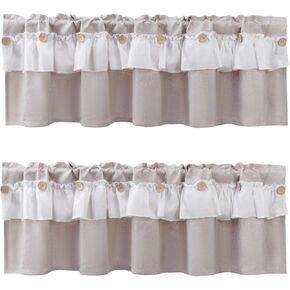 2 Pack Ruffle Burlap Window Valances Ruffled Shabby Chic Kitchen Valances Curtains Farmhouse Rustic Button Window Treatment Decor Rod Pocket Valances for Kitchen/Living Room 16" X 56" (Brown)