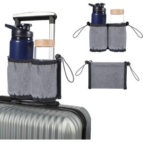 Luggage Travel Cup Holder Free Hand Drink Carrier Hold Two Coffee, Luggage Cup Holder for Suitcase for Most Flight Attendants, Travel Essentials, Business People (Grey)