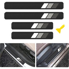 4 Pack Tri-Color 3 Color Carbon Fiber Door Sill Protector Werm Pedal Pront Door Mourds Step Steportive Toyota Tacoma 4runner Tundra Rav4 Highlander. (أبيض رمادي-أ)