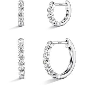Moissanite hoop stud arring for women: d color vvs1 ، sterling silver huggie أقراط للنساء ، مقرات مختبر مطلي بالذهب الأبيض 18 ألف