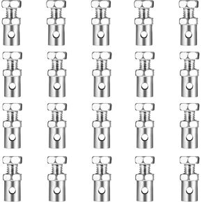 20PCS Throttle Cable Ends 1/8" Universal Throttle Cable Repair Kit, Silver Go Kart Throttle Cable Stop Clamp Bicycle Brake Cable Lock Crimp Ends for Motorcycle ATV Motorcross Bicycle Scooter Bike