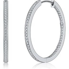أقراط Moissanite Hoop للنساء S925 Sterling Silver Channel مجموعة 18 ألف الذهب الأبيض المطلي بالمعالم السميكة الحلقات السميكة السميكة الحلقات خفيفة الوزن مويسانيت أقراط 15-30 ملم