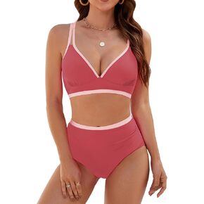 Edelqual Women High Perced Bikini يضع قطعتين من السباحة تغطية كاملة للاستحمام بدلة السباحة بلوك ملابس السباحة