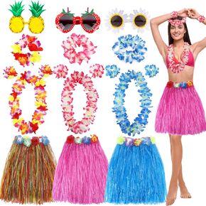 Hawaiian Leis Grass Skirt for Luau Party, Hawaiian Luau Hula Skirts for Party Decorations Favors Supplies