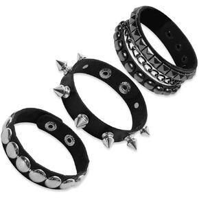 3 Pcs Leather Punk Bracelet Cuff Studded Bracelet 80s Wristband for Men Women Halloween Party Accessories
