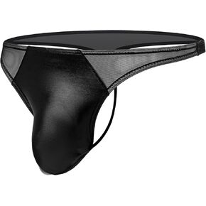 Men's Imitation Leather Thong Underwear Low Rise Bikini Briefs