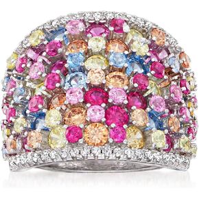 Ross-Simons 4.10 ct. t.w. Multicolored Simulated Sapphire and .20 ct. t.w. CZ Wide Ring in Sterling Silver