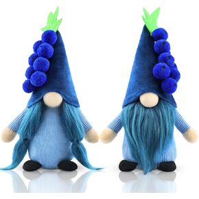 Gehydy Set of 2 Spring Gnomes Decoration Blueberry Summer Easter Gnome Plush Stuffed Handmade Decor for Home Kitchen Tiered Tray