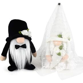 Attiigny 2pcs فستان الزفاف Gnome Plush Pride و Bridegroom Gonk بعد زخارف الحفلات زوجية قزم الحلي الاسكندنافية الذكرى الزواج