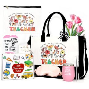 Teacher Appreciation Gifts, Best Teacher Tote Bags for Women,Unique Personalized Present for Female Educators,Teacher Back to School Appreciation Birthday Retirement Christmas End of Year Gifts Set