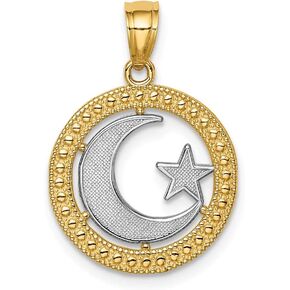 Solid 14k Yellow Gold Two Toned Star and Moon Pendant Charm