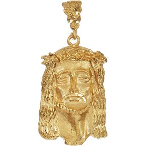 The Bling Factory Large 1" x 2" 14k Gold Plated Jesus Piece Pendant with Crown of Thorns - Religious Christian Jewelry, Hip Hop Style Jesus Face Necklace Charm for Men and Women