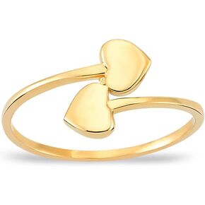 Gelin 14k خاتم قلب مزدوج الذهب الصلب للنساء