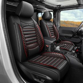 AOMSAZTO Seat Covers Custom Fit for Jeep Gladiator 2020-2024 2025 Leather Truck Car Seat Covers Full Set (Black&Red)