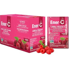 Ener-C Raspberry Multivitamin Drink Mix Powder Vitamin C 1000mg & Electrolytes with Real Fruit Juice Natural Energy & Immune Support for Women & Men - Non-GMO Vegan & Gluten Free - 30 Count